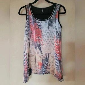 Edista | Black/Abstract Graphic Front Tank Top, Size S